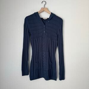Y2K Arizona Jean Co Womens Navy Blue Cable Knit Sweater Hoodie Pocket Size Large